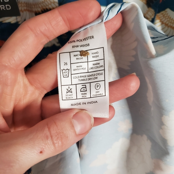 Public Record Polyester Mens Flying Crane Floral Button Up Shirt - Picture 5 of 6